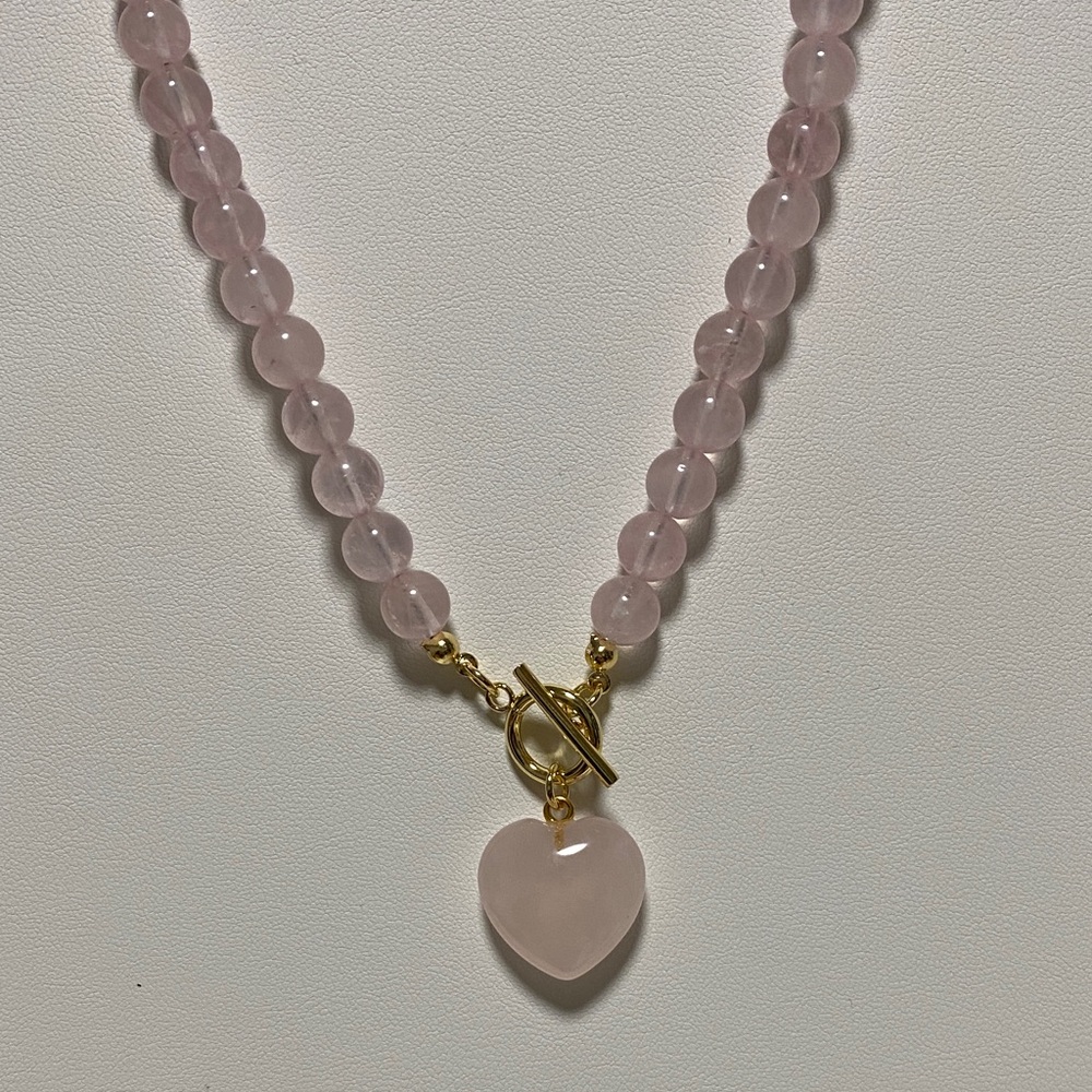 Pink Rose Quartz Beaded Heart Necklace